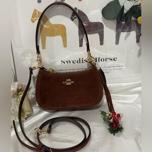 NWT Coach Teri Mini Crossbody Bag  Suede Vintage Brown